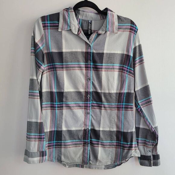 Kuhl women flannel grey button front collared gorpcore hiking country grunge - Picture 4 of 16